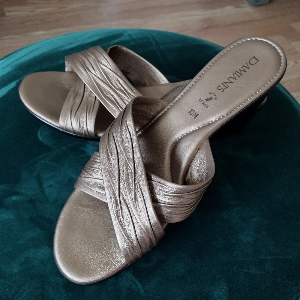 3/$30 Damianis Gold Women's Slide Shoes Sandals Italy